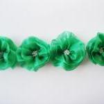 Green Flowers Handmade Appliques Embellishments(4..