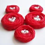 Red Roses Handmade Appliques Embellishments(5 Pcs)