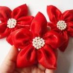 Red Flowers Handmade Appliques Embellishments(3..