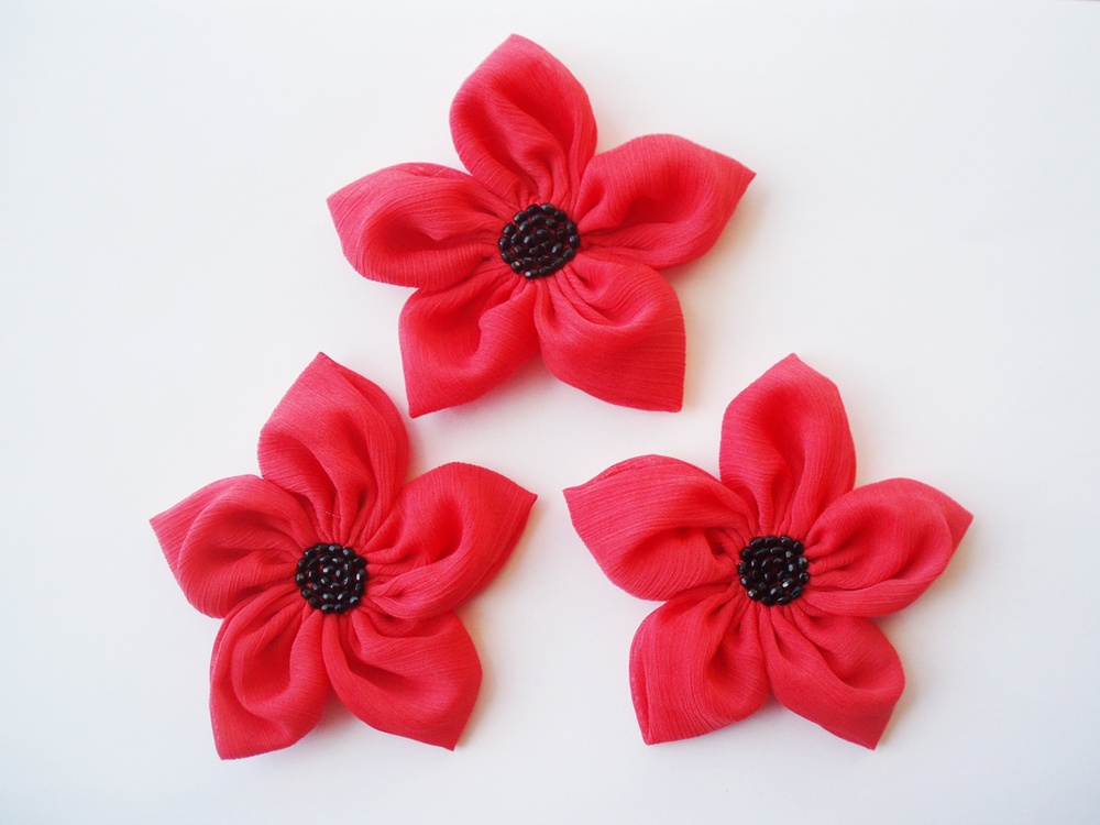 Red Flowers Handmade Appliques Embellishments(3 Pcs)