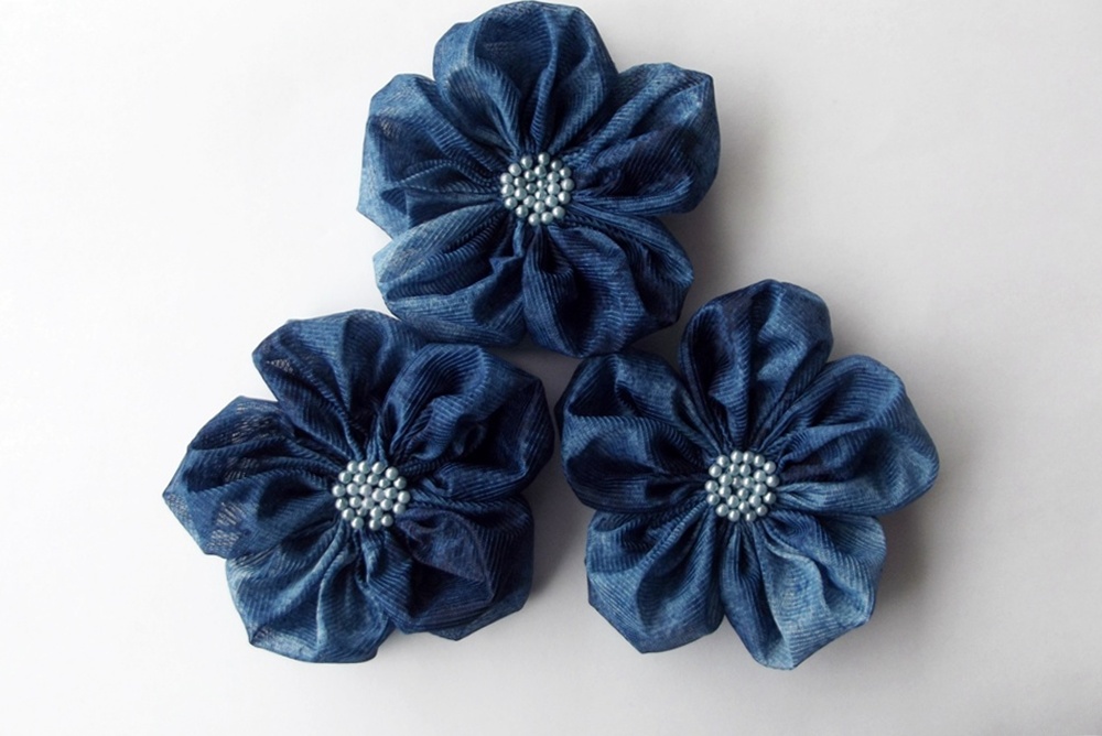 Indigo Blue Flowers Handmade Appliques Embellishments(3 Pcs)