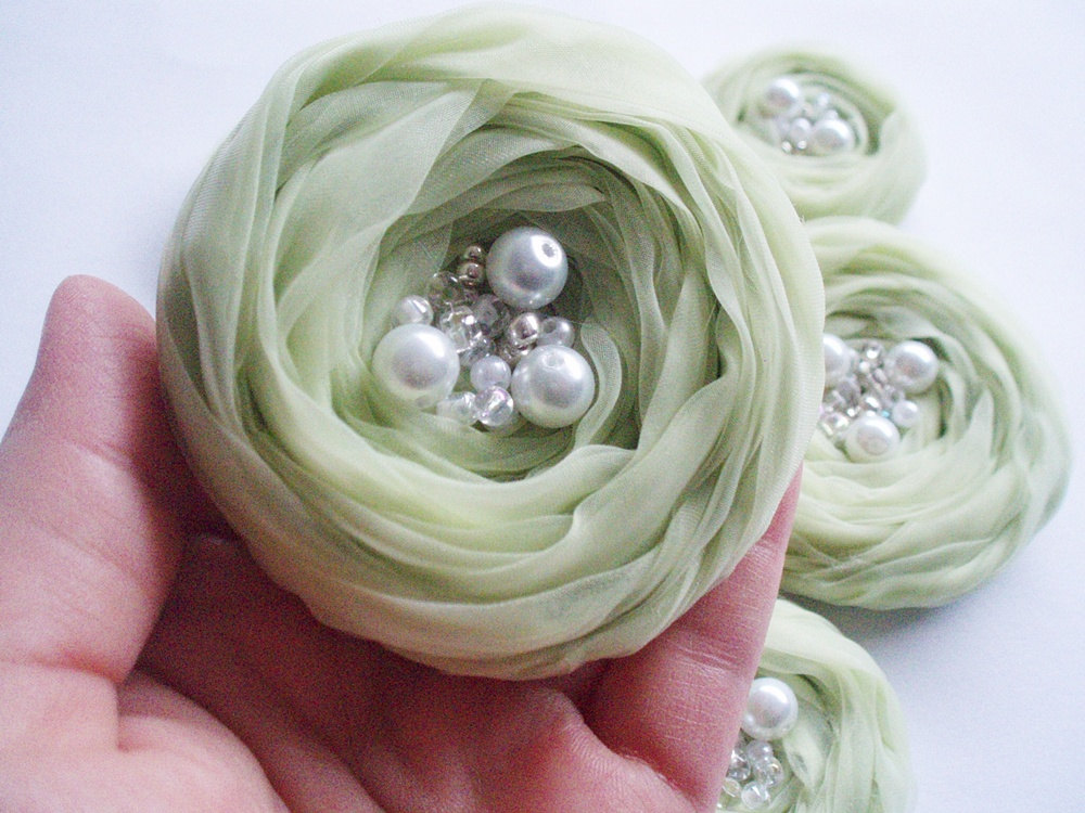Mint Green Roses Handmade Appliques Embellishment 5 Pcs