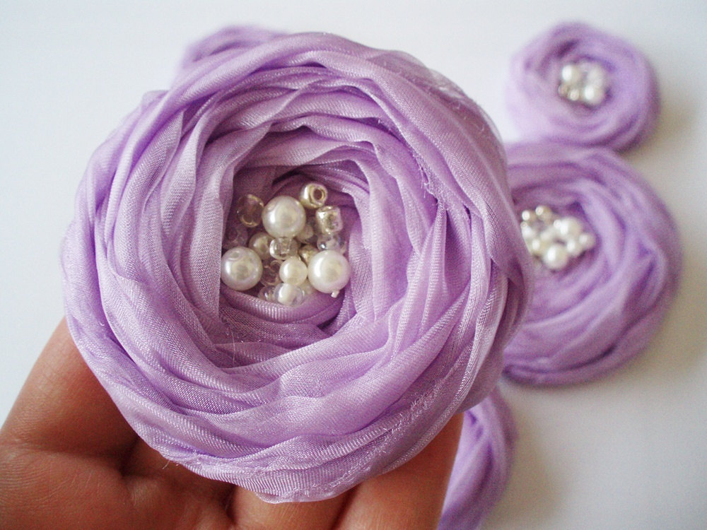 Lilac Roses Handmade Appliques Embellishment 5 Pcs