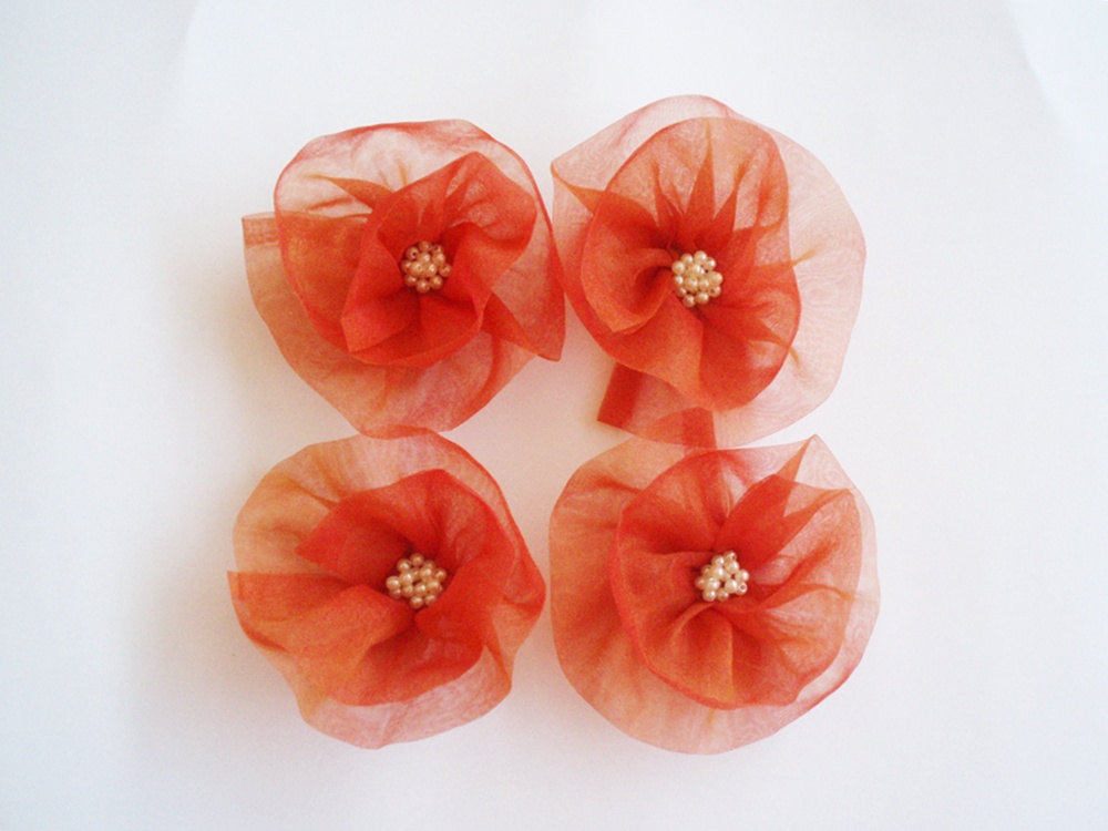 Coral Flowers Handmade Appliques Embellishments(4 Pcs)