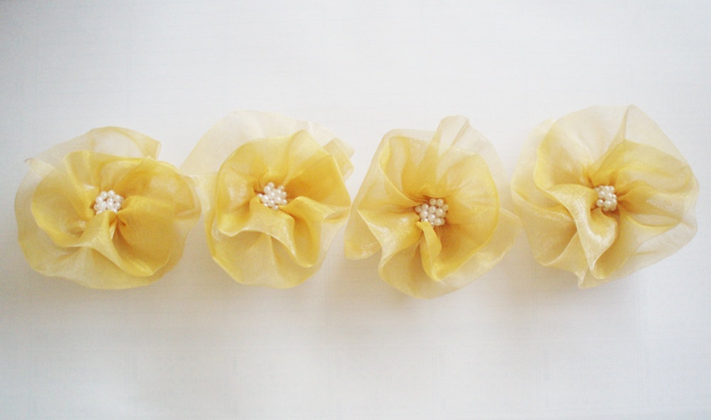 Yellow Flowers Handmade Appliques Embellishments(4 Pcs)