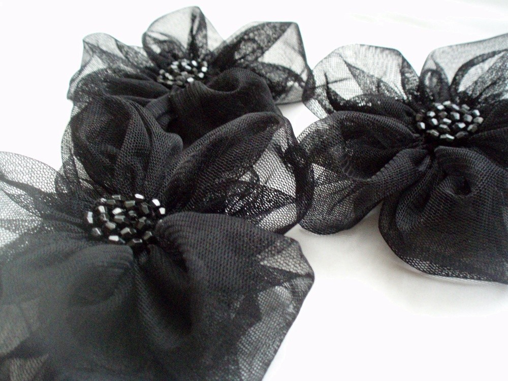 Black Flowers Handmade Appliques Embellishments(3 Pcs)