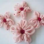 Pink Chiffon Flowers Handmade Appliques..