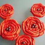 Orange Red Roses Handmade Appliques..