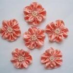 Handmade Peach Ribbon Flower Appliques..