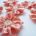 Handmade Peach Ribbon Flower Appliques..
