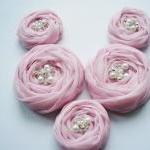 Pink Chiffon Roses Handmade Appliques..