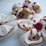 White-burgundy-golden Chiffon Flowers Handmade..
