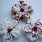 White-burgundy-golden Chiffon Flowers Handmade..