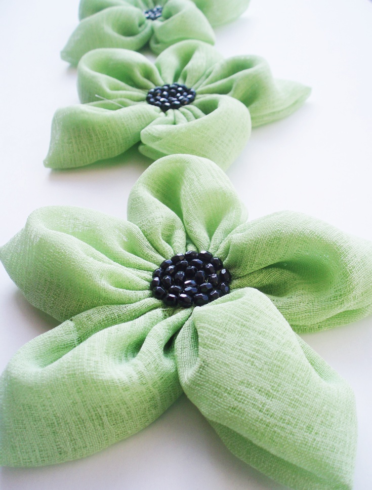 Sage Green Flowers Handmade Appliques Embellishments(3 Pcs) on Luulla