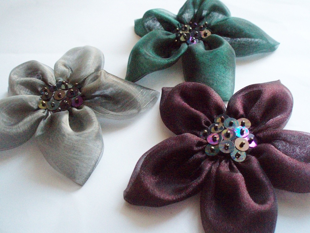 Emerald-Grey-Dark Burgundy Flowers Handmade Appliques Embellishments(3 ...
